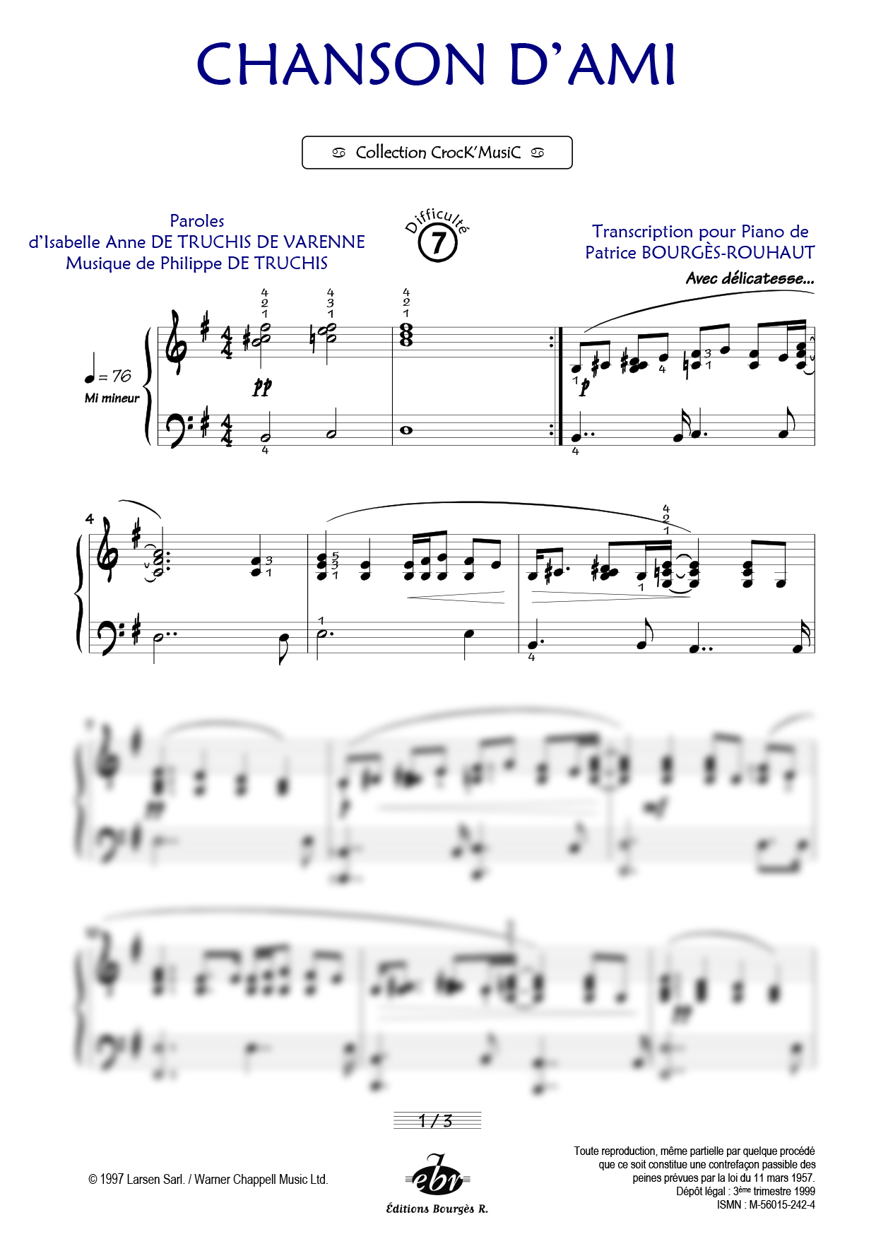 Partition piano Chanson d'ami de Editions Bourgès R.