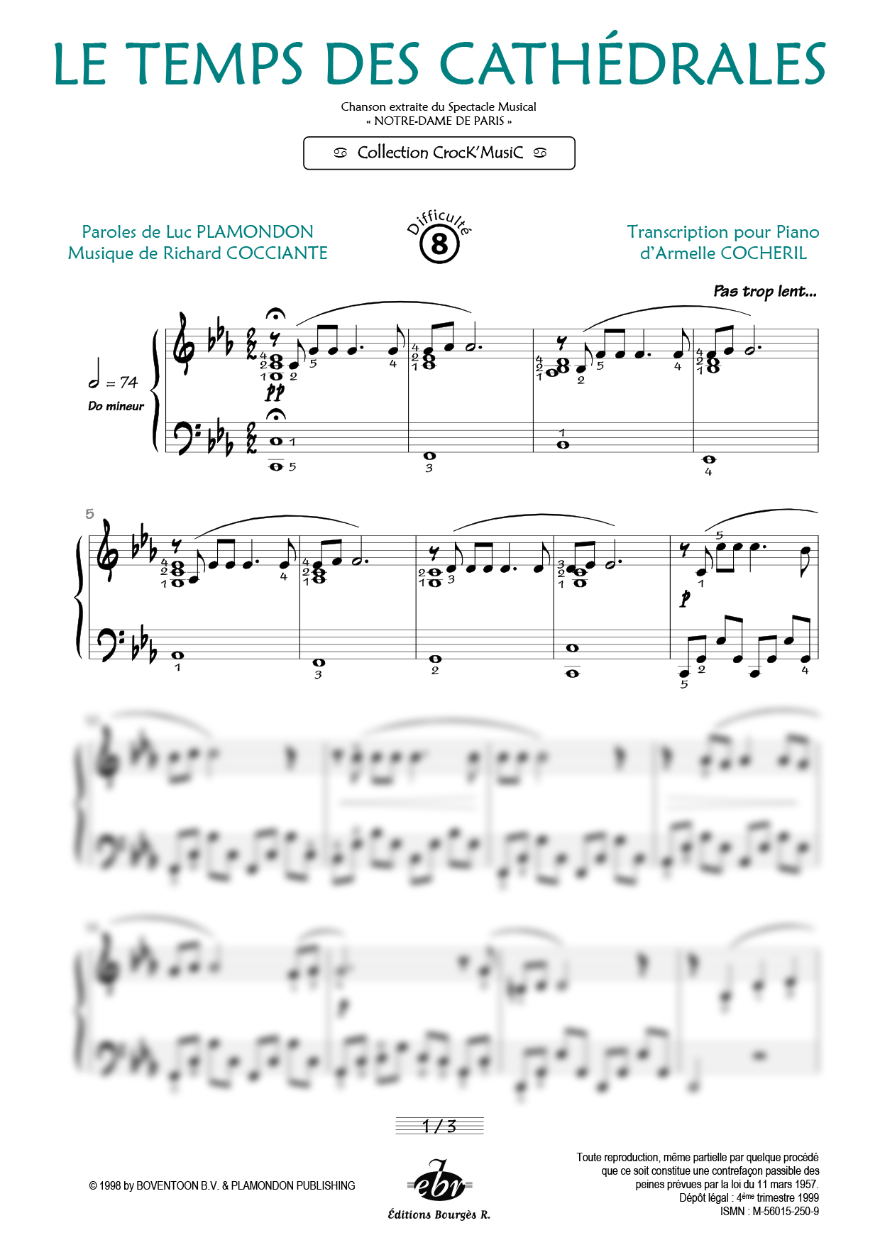 Partition piano Le temps des cathédrales de Editions Bourgès R.