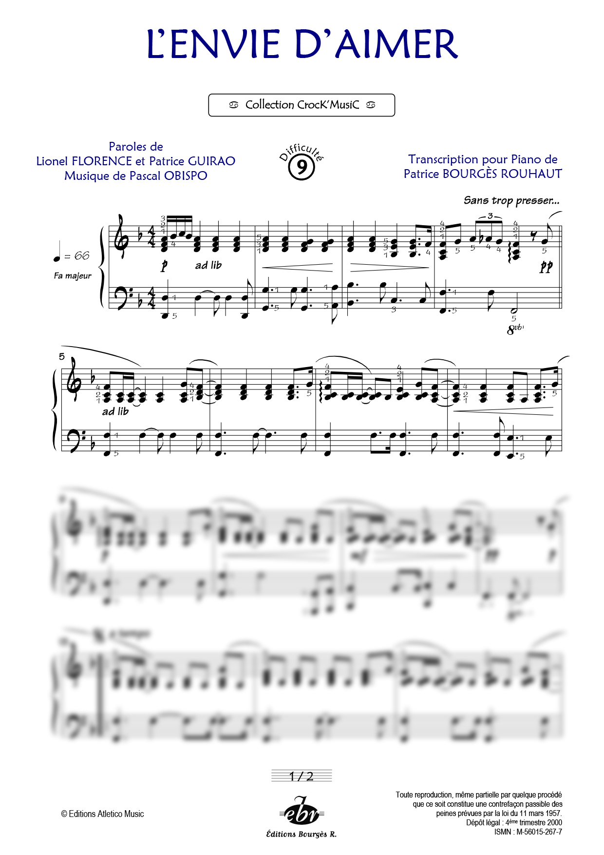 Partition piano L'envie d'aimer de Editions Bourgès R.
