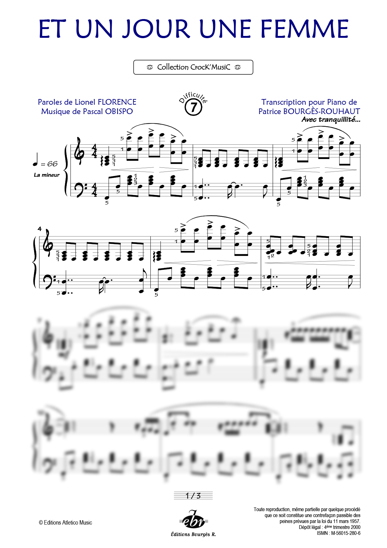 Partition piano Et un jour une femme de Editions Bourgès R.
