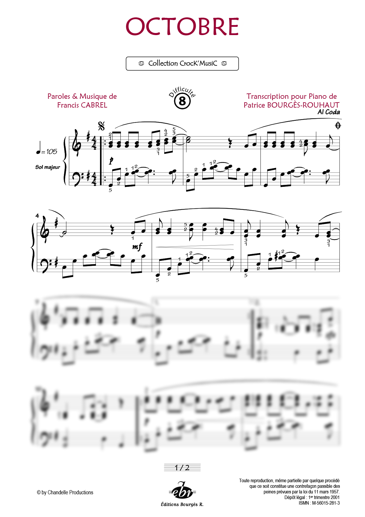 Partition piano Octobre de Editions Bourgès R.