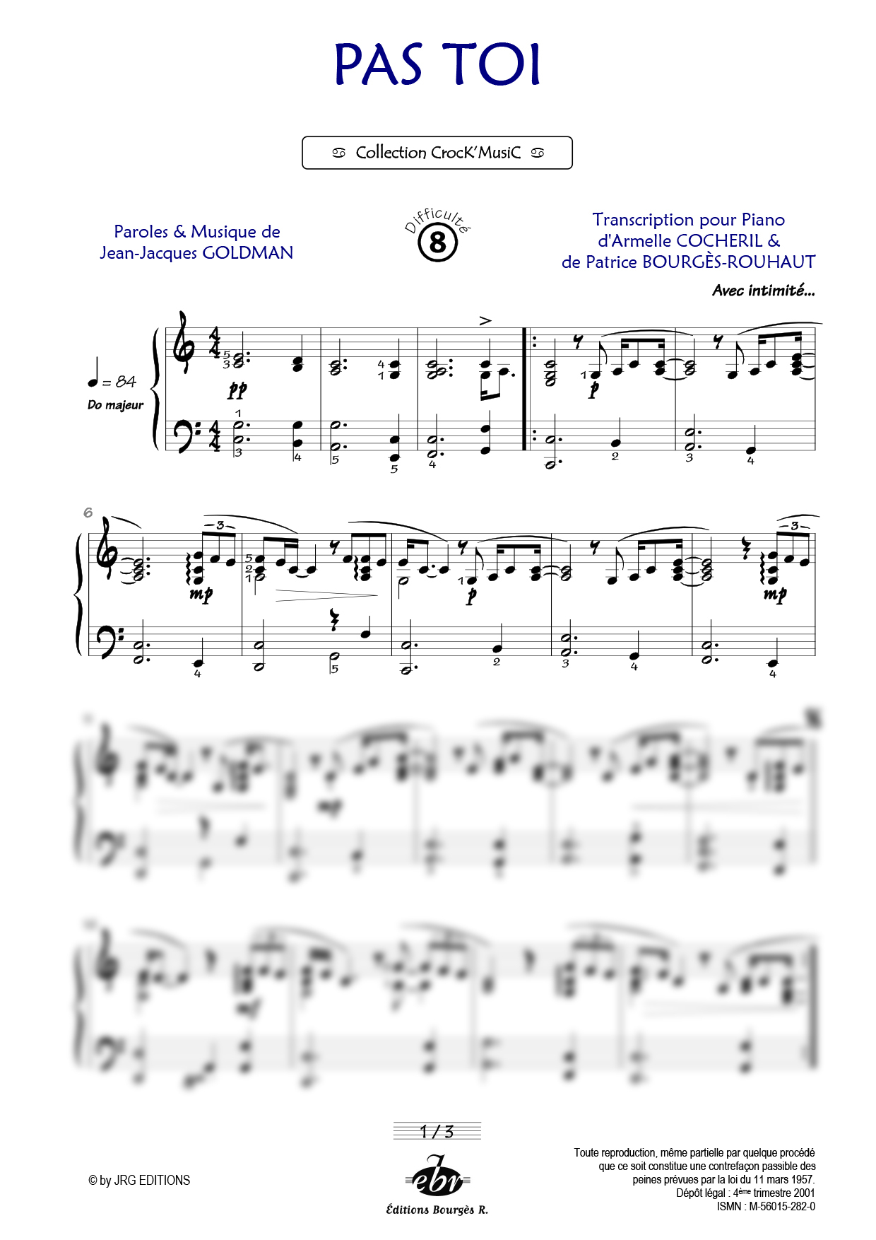 Partition piano Pas toi de Editions Bourgès R.