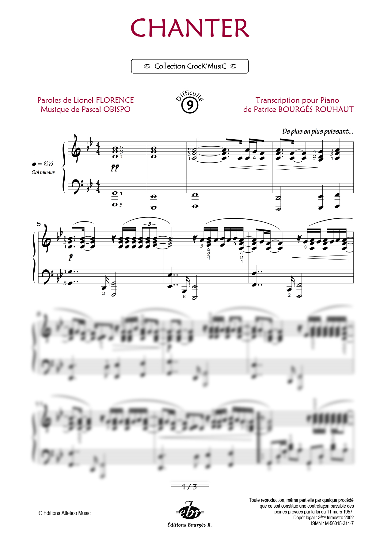 Partition piano Chanter de Editions Bourgès R.