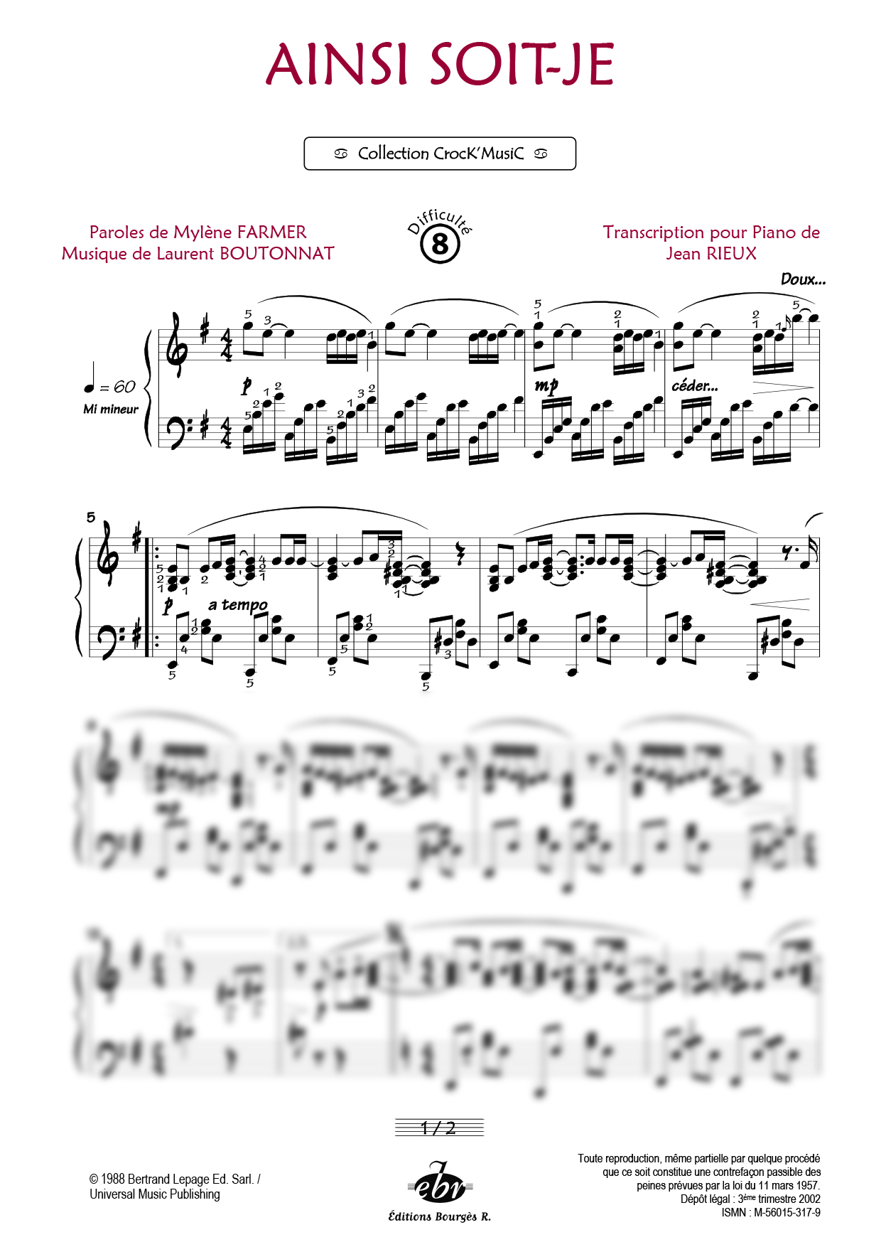 Partition piano Ainsi soit-je de Editions Bourgès R.