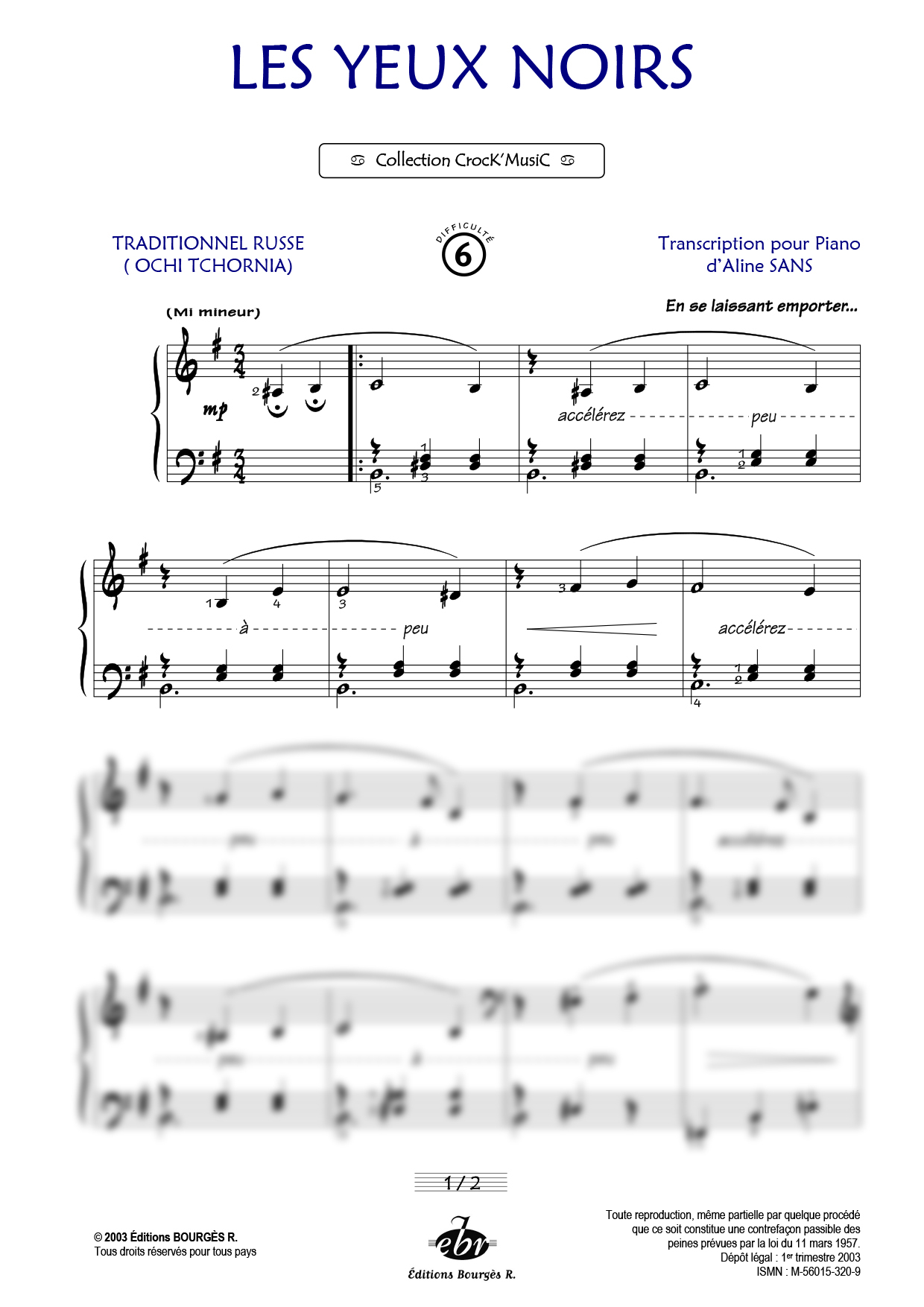 Partition piano Les yeux noirs de Editions Bourgès R.