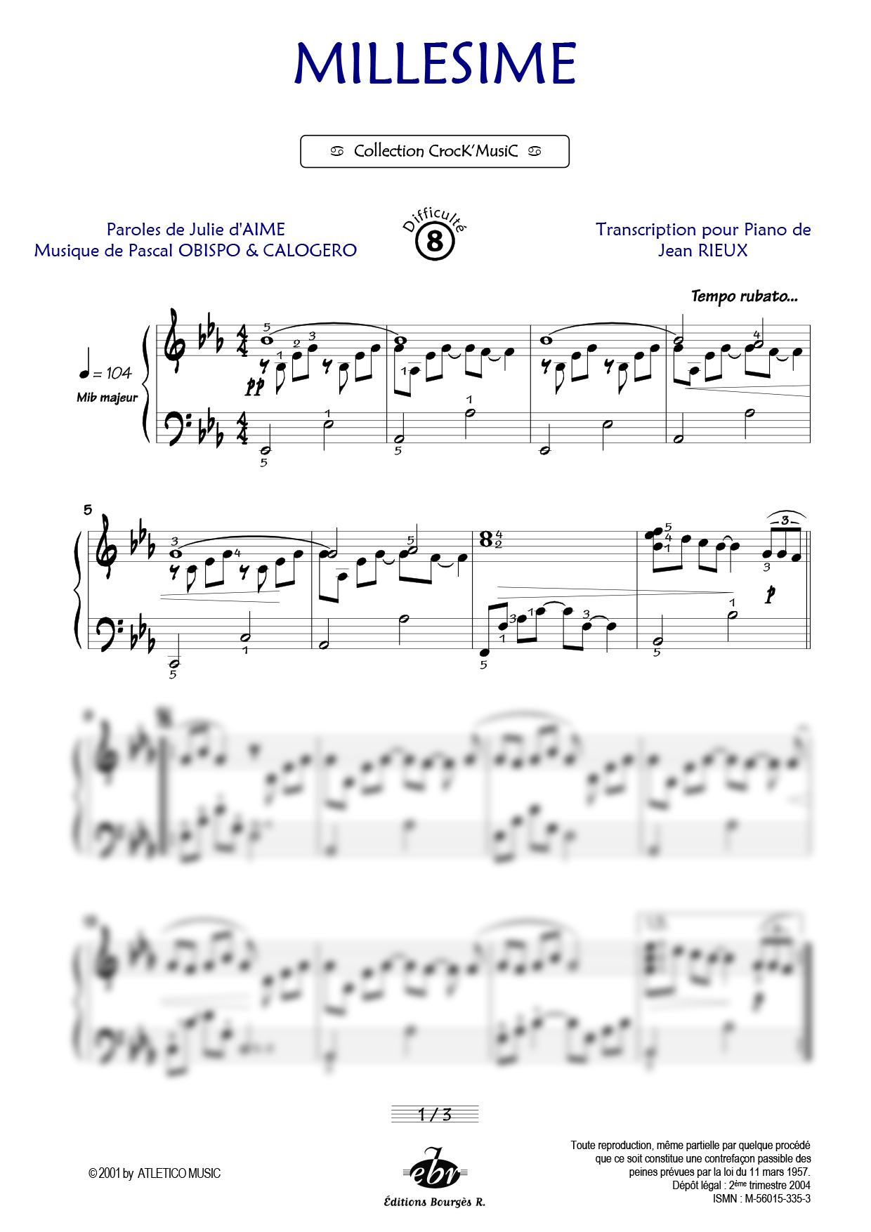 Partition piano Millesime de Editions Bourgès R.