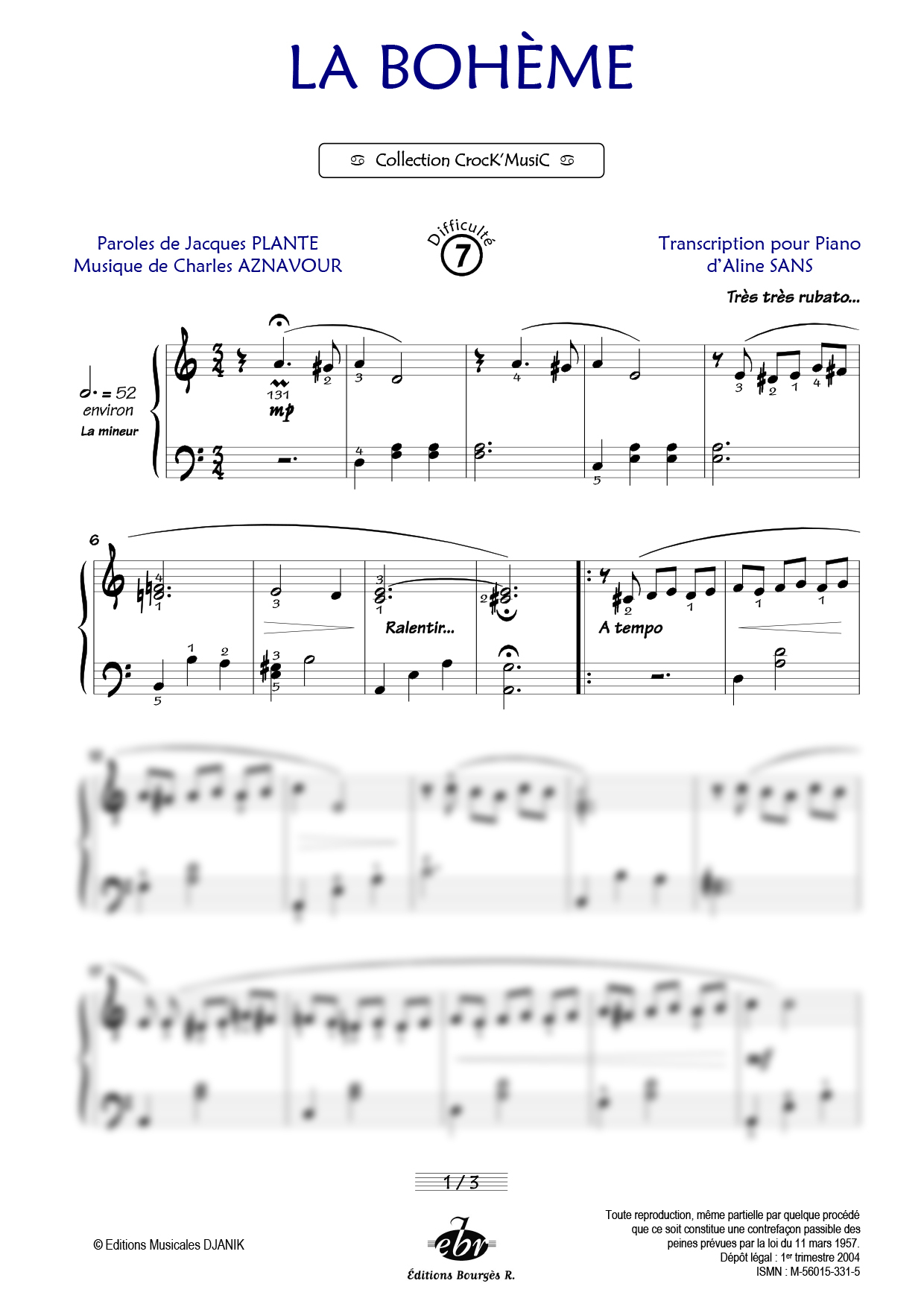 Partition piano La bohème de Editions Bourgès R.