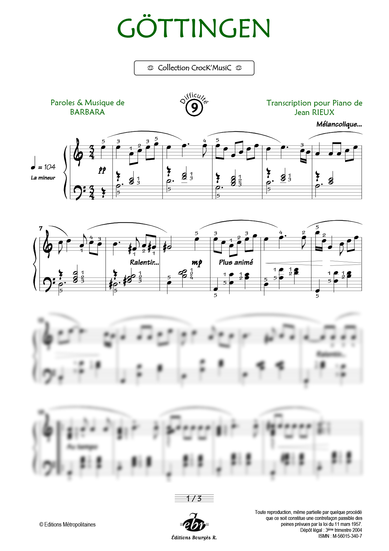 Partition piano Göttingen de Editions Bourgès R.