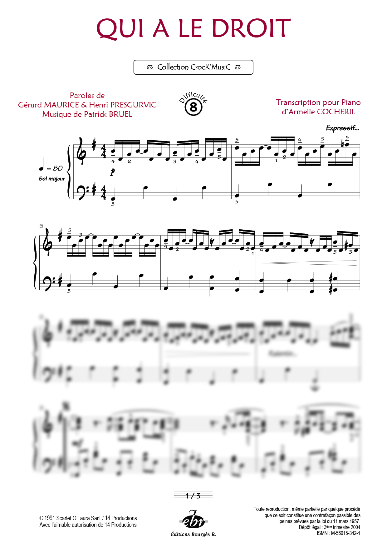 Partition piano Qui a le droit de Editions Bourgès R.
