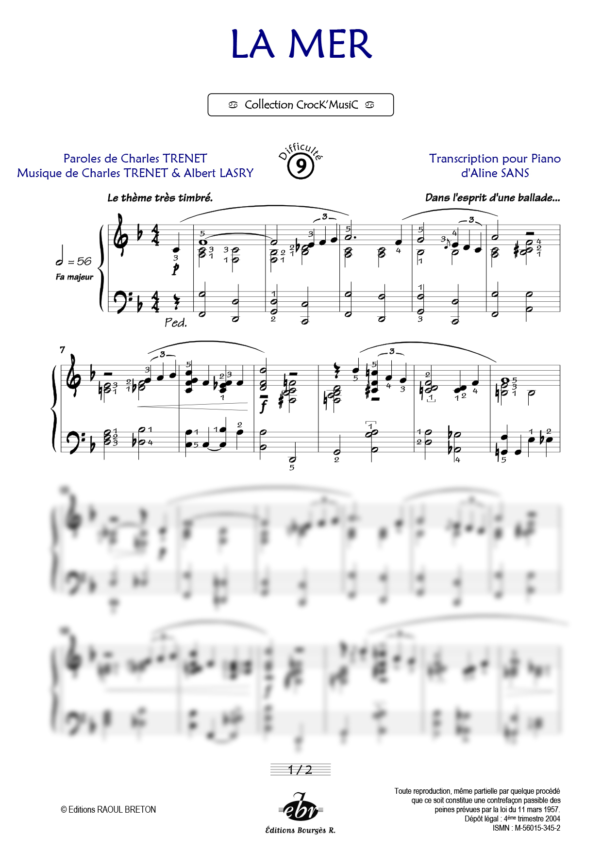 Partition piano La mer de Editions Bourgès R.