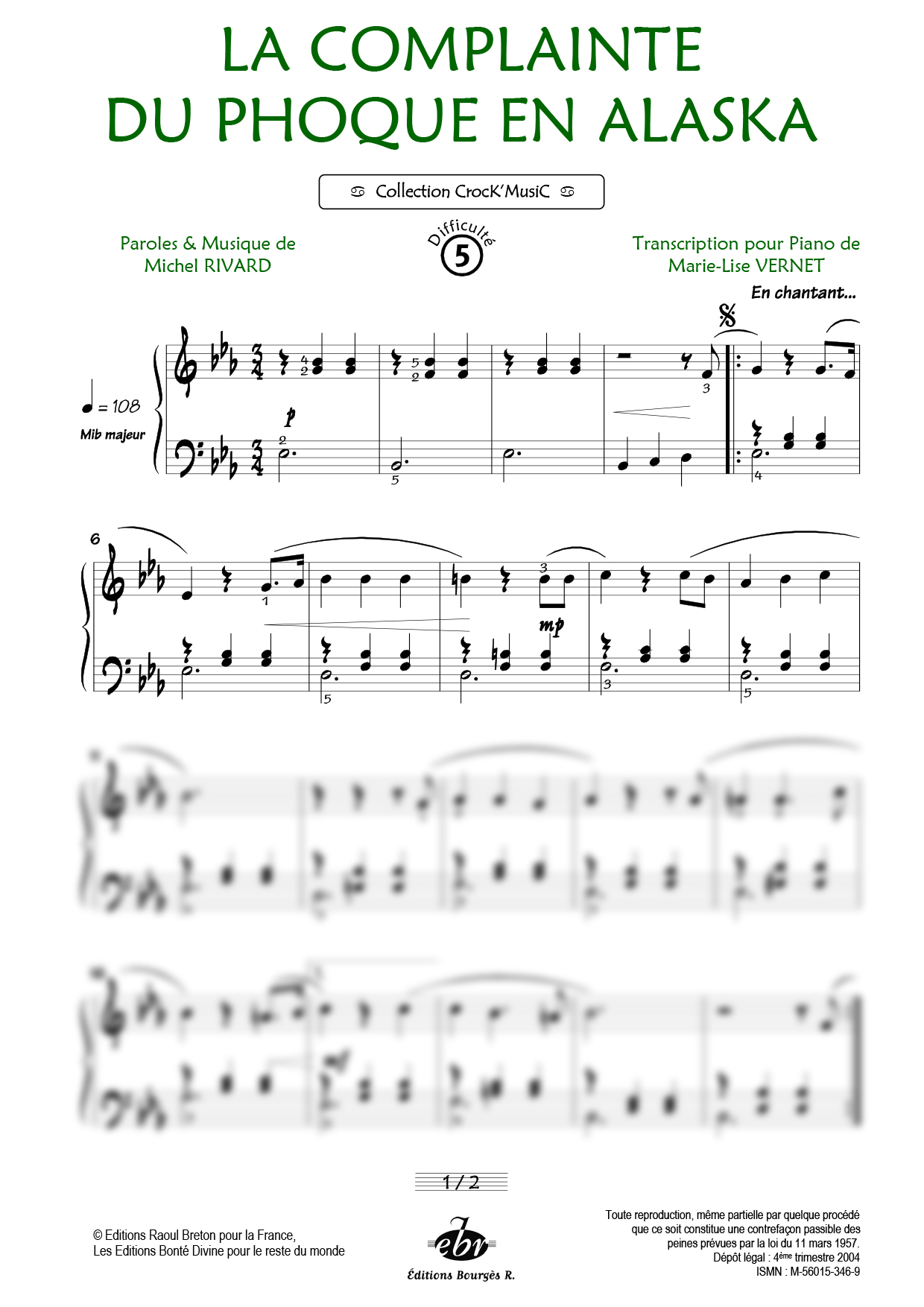 Partition piano La complainte du phoque en Alaska de Editions Bourgès R.