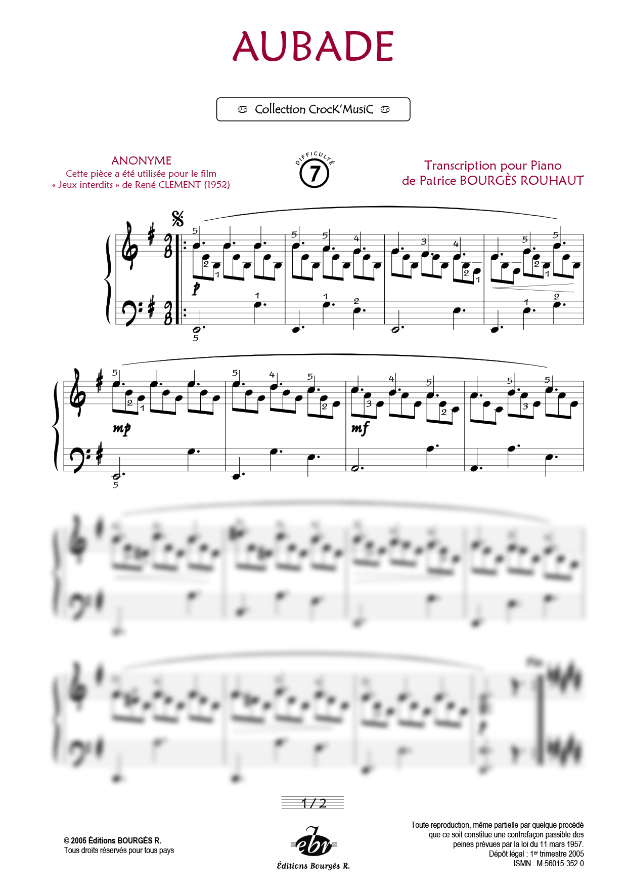 Partition piano Aubade de Editions Bourgès R.
