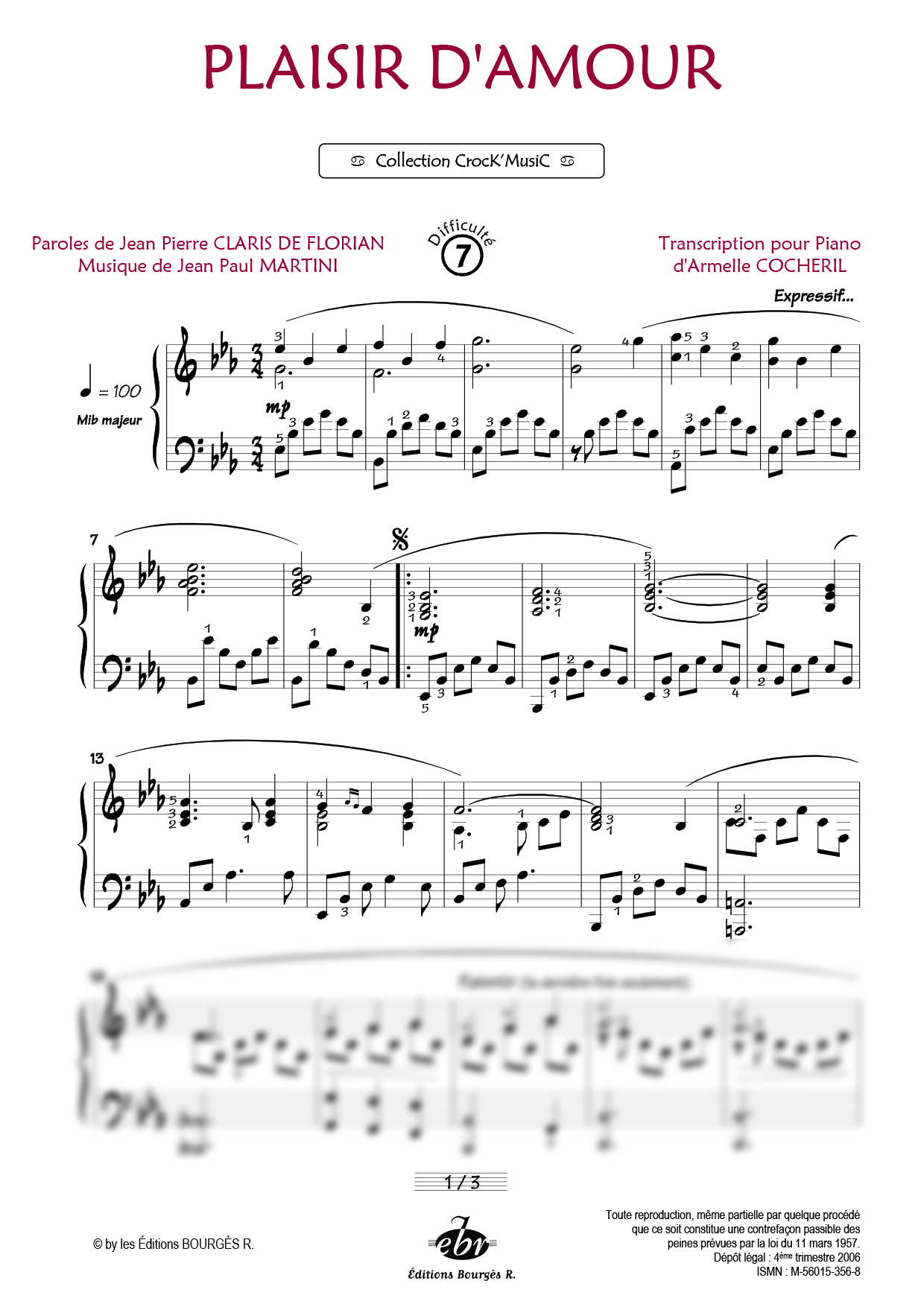 Partition piano Plaisir d'amour de Editions Bourgès R.