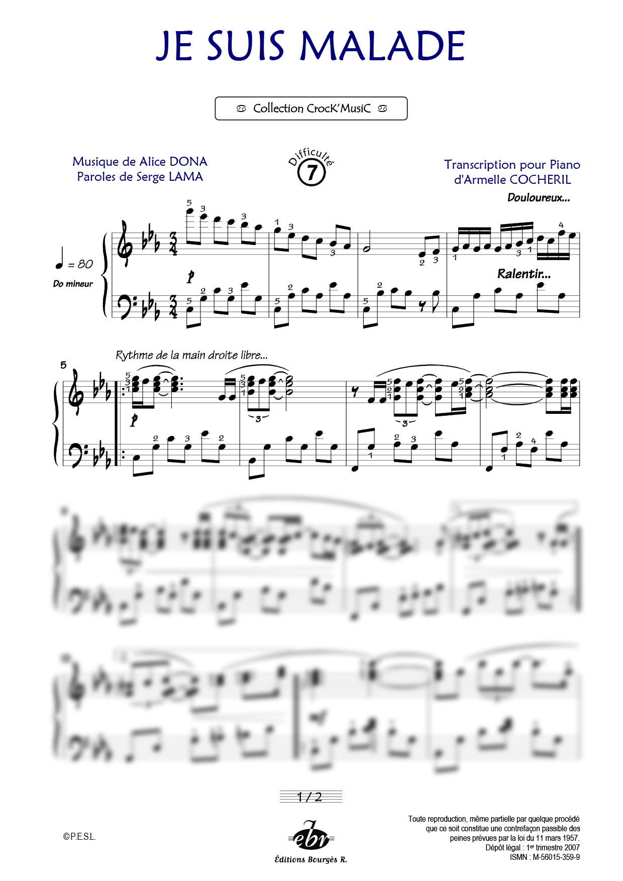 Partition piano Je suis malade de Editions Bourgès R.