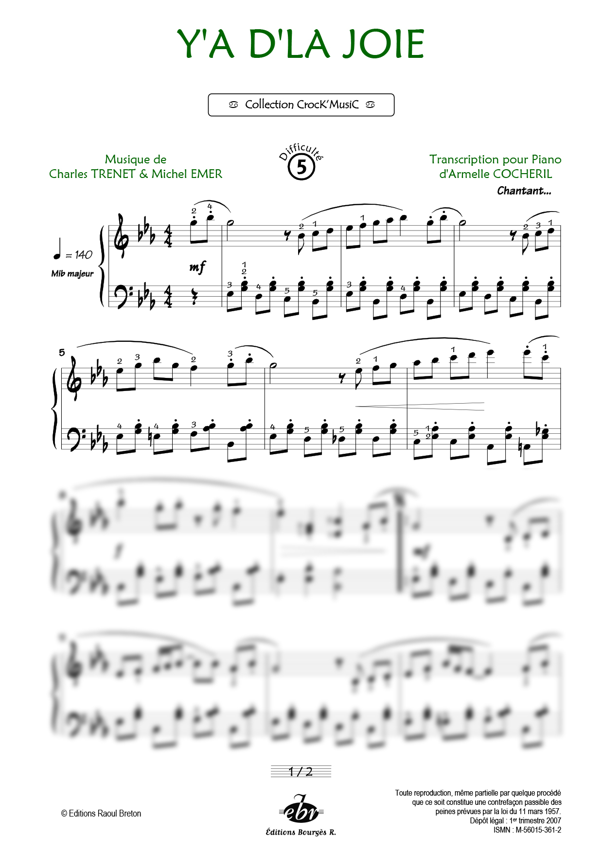 Partition piano Y'a d'la joie de Editions Bourgès R.