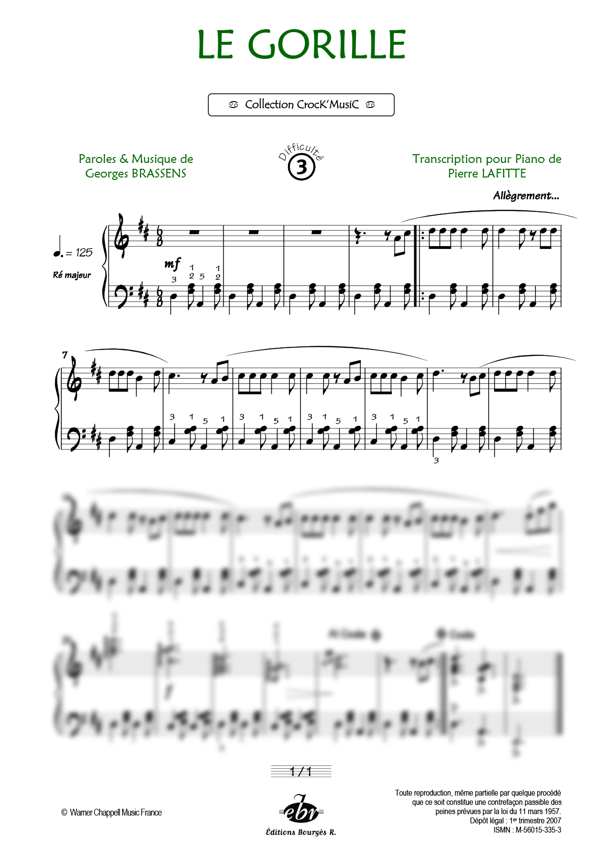 Partition piano Le Gorille de Editions Bourgès R.