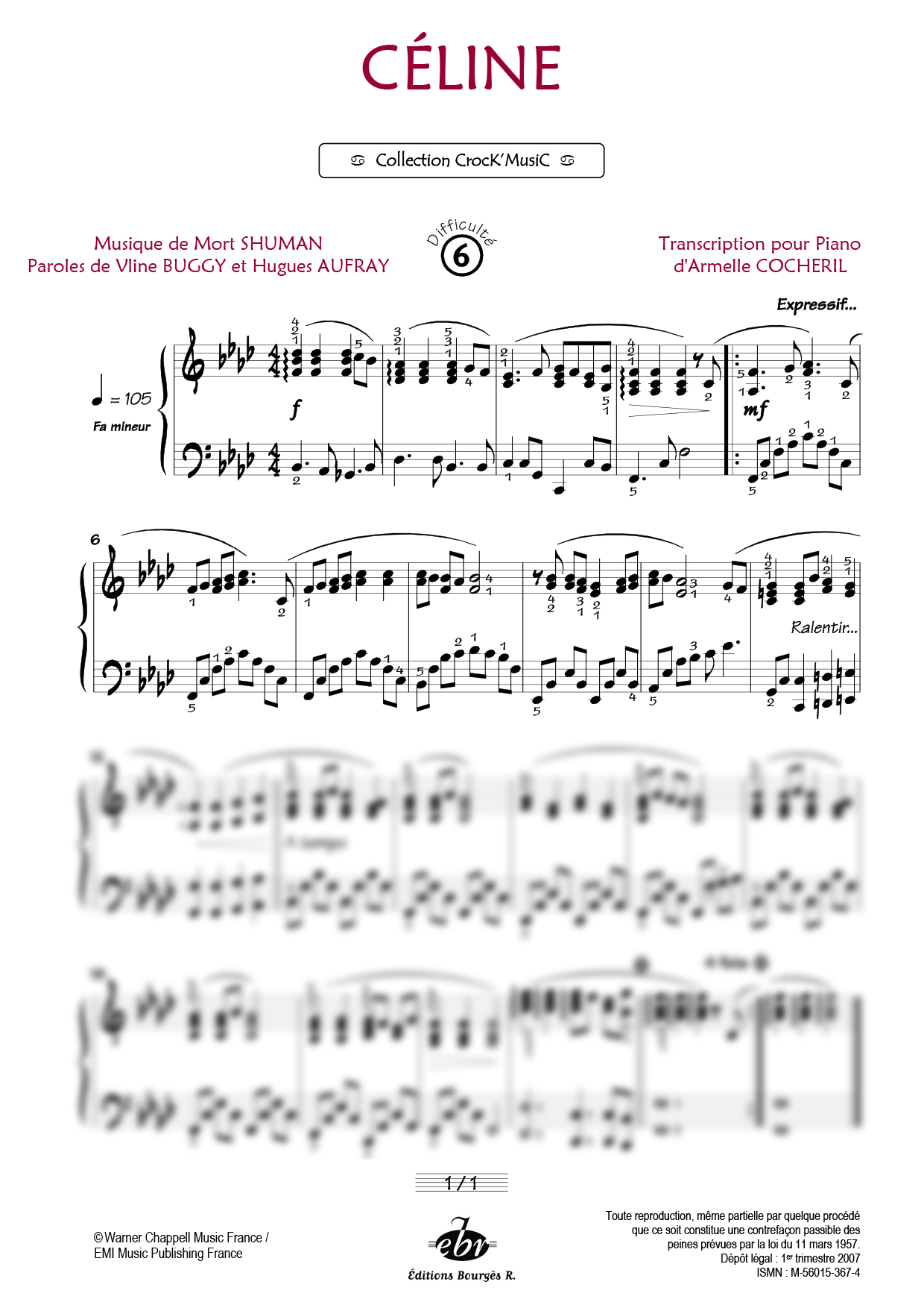 Partition piano Céline de Editions Bourgès R.