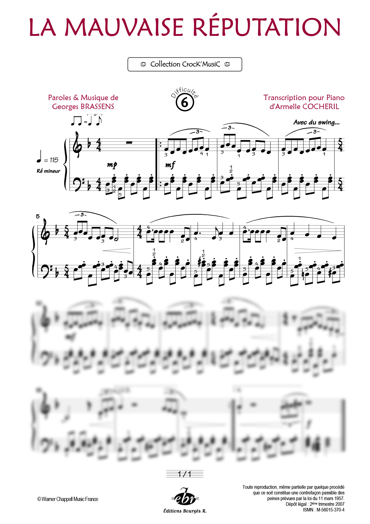 Partition piano La mauvaise réputation de Editions Bourgès R.