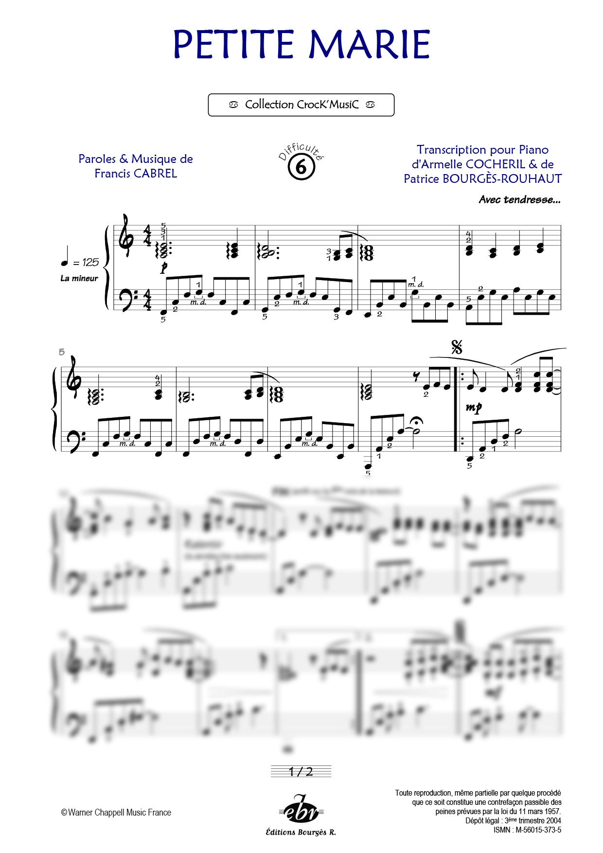 Partition piano Petite Marie de Editions Bourgès R.