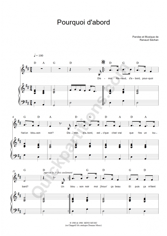 Partition piano Pourquoi d'abord - Renaud