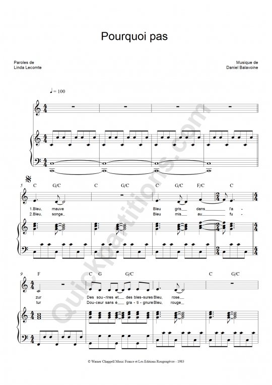 Pourquoi pas Piano Sheet Music - Catherine Ferry