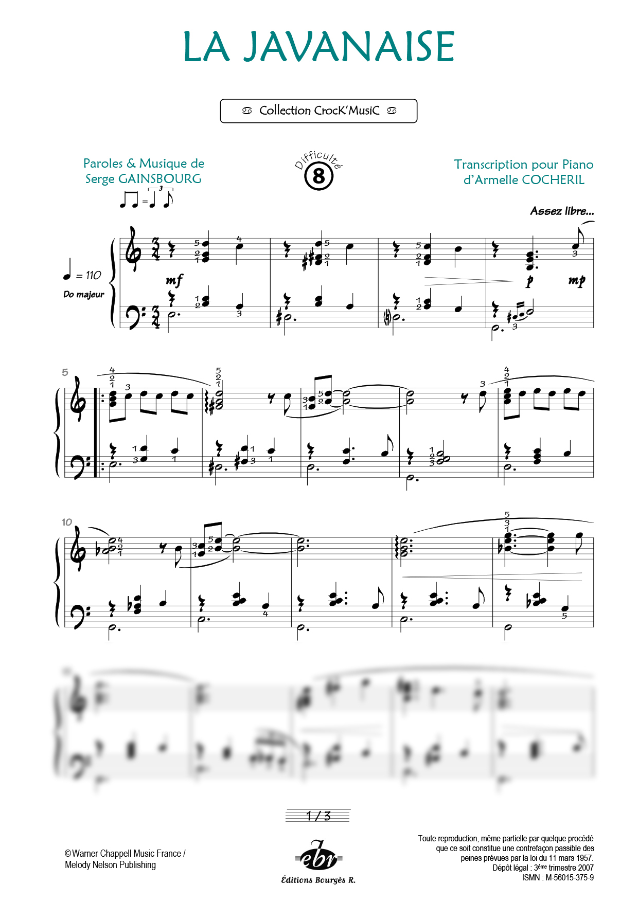Partition piano La javanaise de Editions Bourgès R.