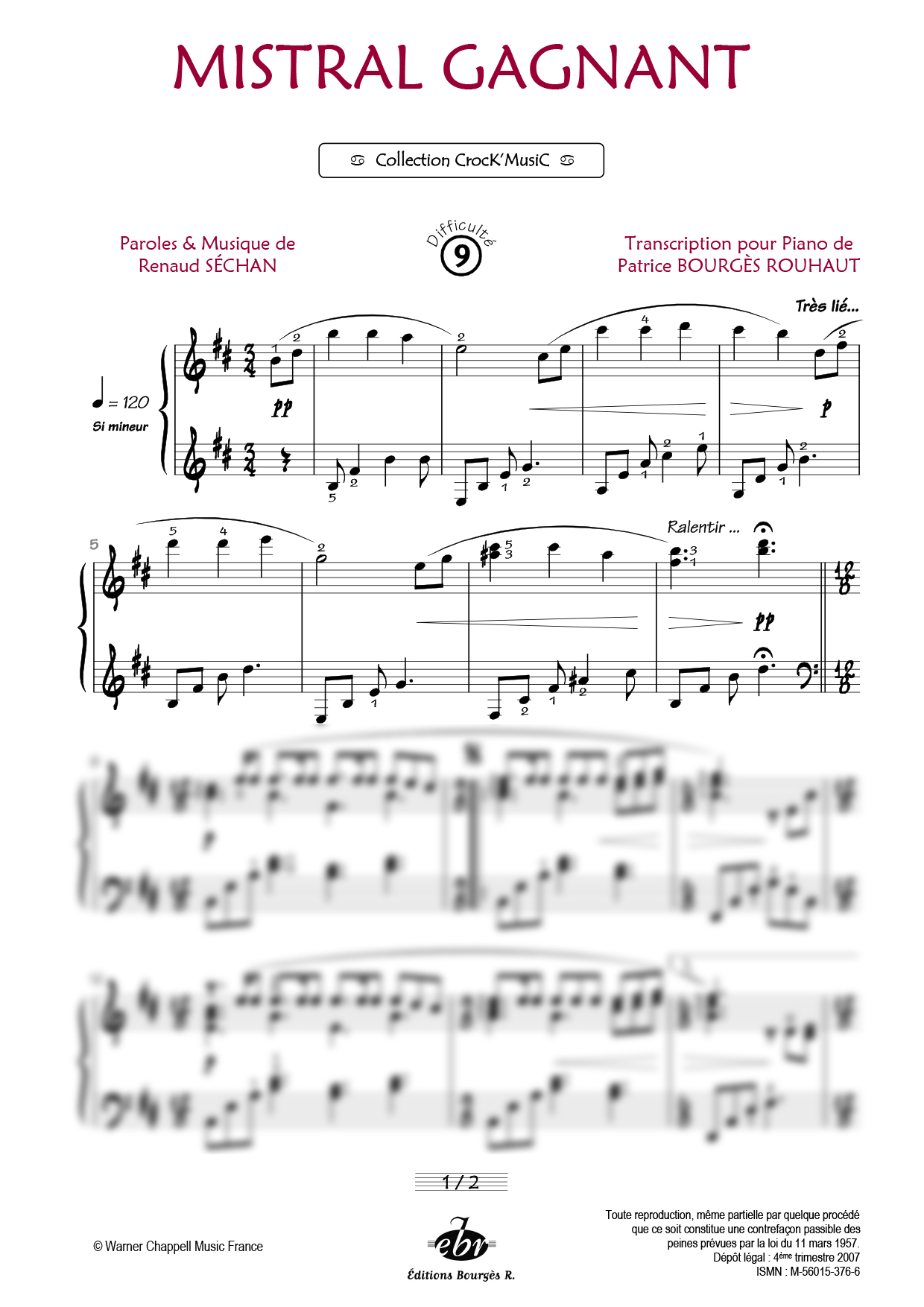 Mistral Gagnant Piano Sheet Music from Editions Bourgès R.