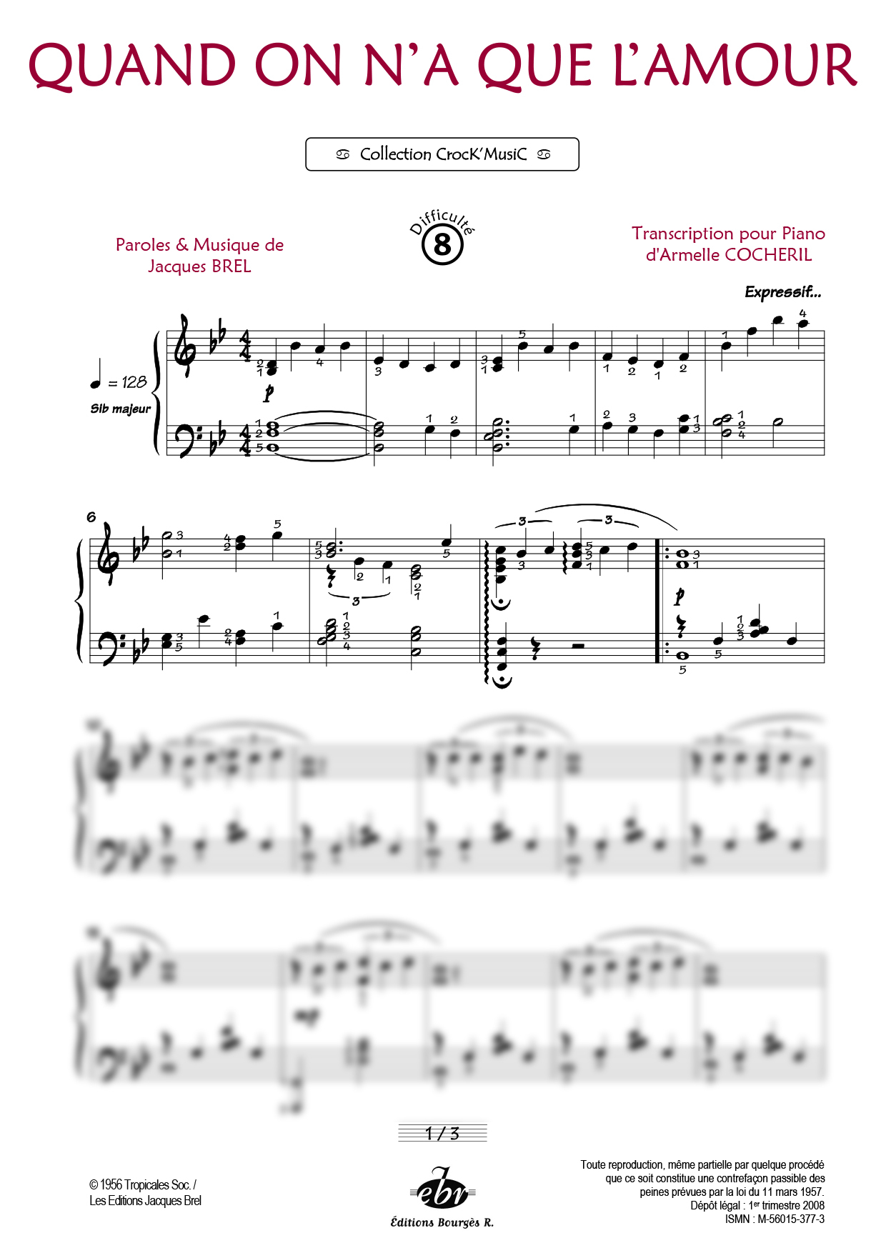 Partition piano Quand on n'a que l'amour de Editions Bourgès R.