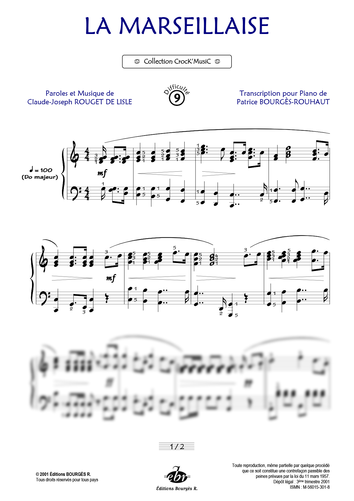 Partition piano La Marseillaise de Editions Bourgès R.