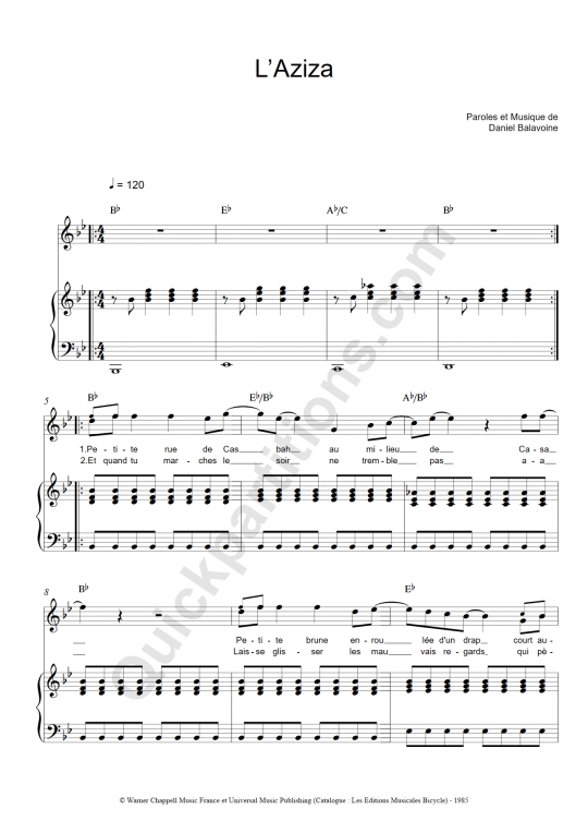 L'aziza Piano Sheet Music - Daniel Balavoine