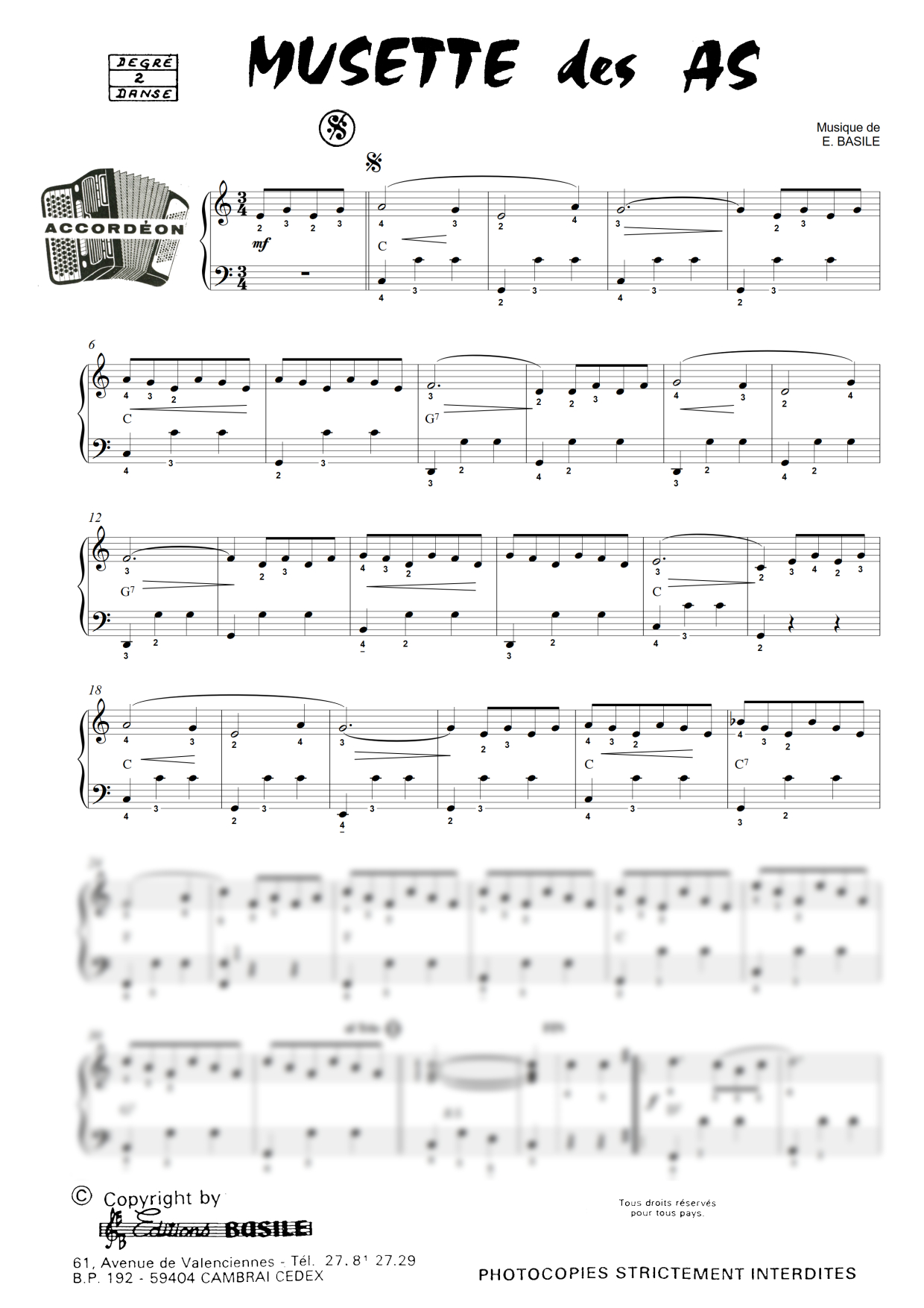 Musette des as Accordion Sheet Music from Editions E. Basile