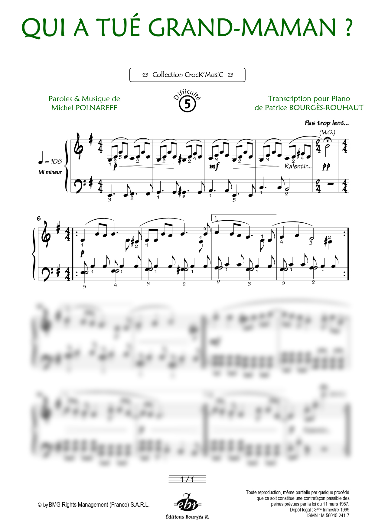 Partition piano Qui a tué grand maman de Editions Bourgès R.