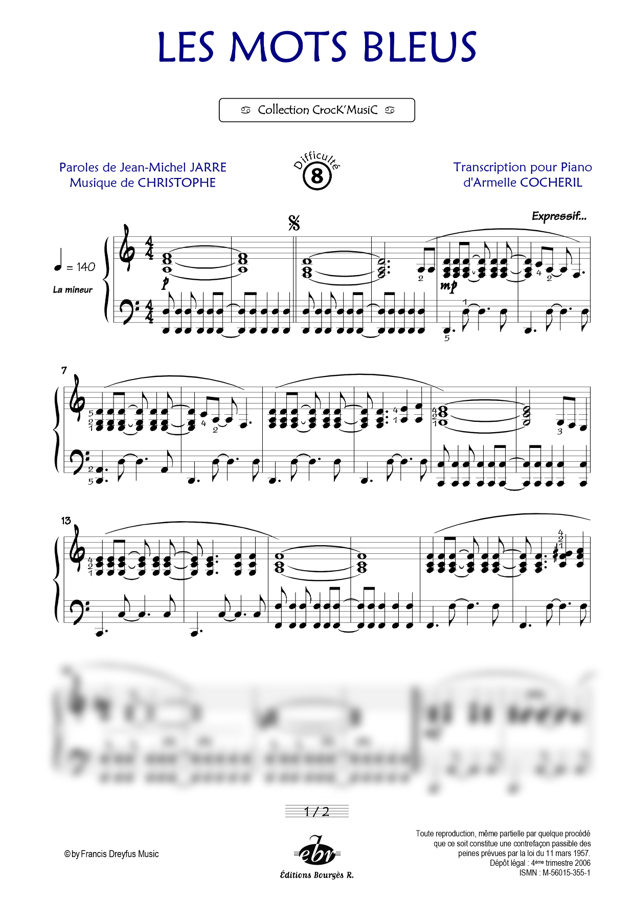 Partition piano Les mots bleus de Editions Bourgès R.