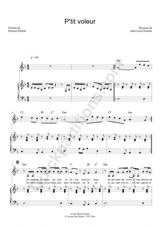Partition piano P'tit voleur - Renaud