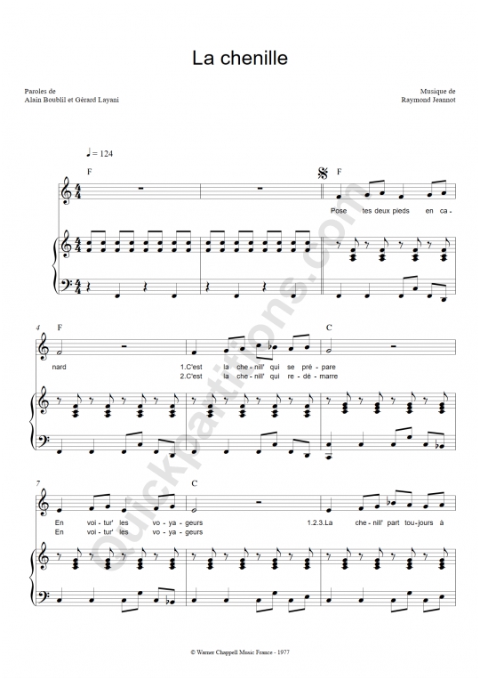 Partition piano La chenille - La bande à Basile