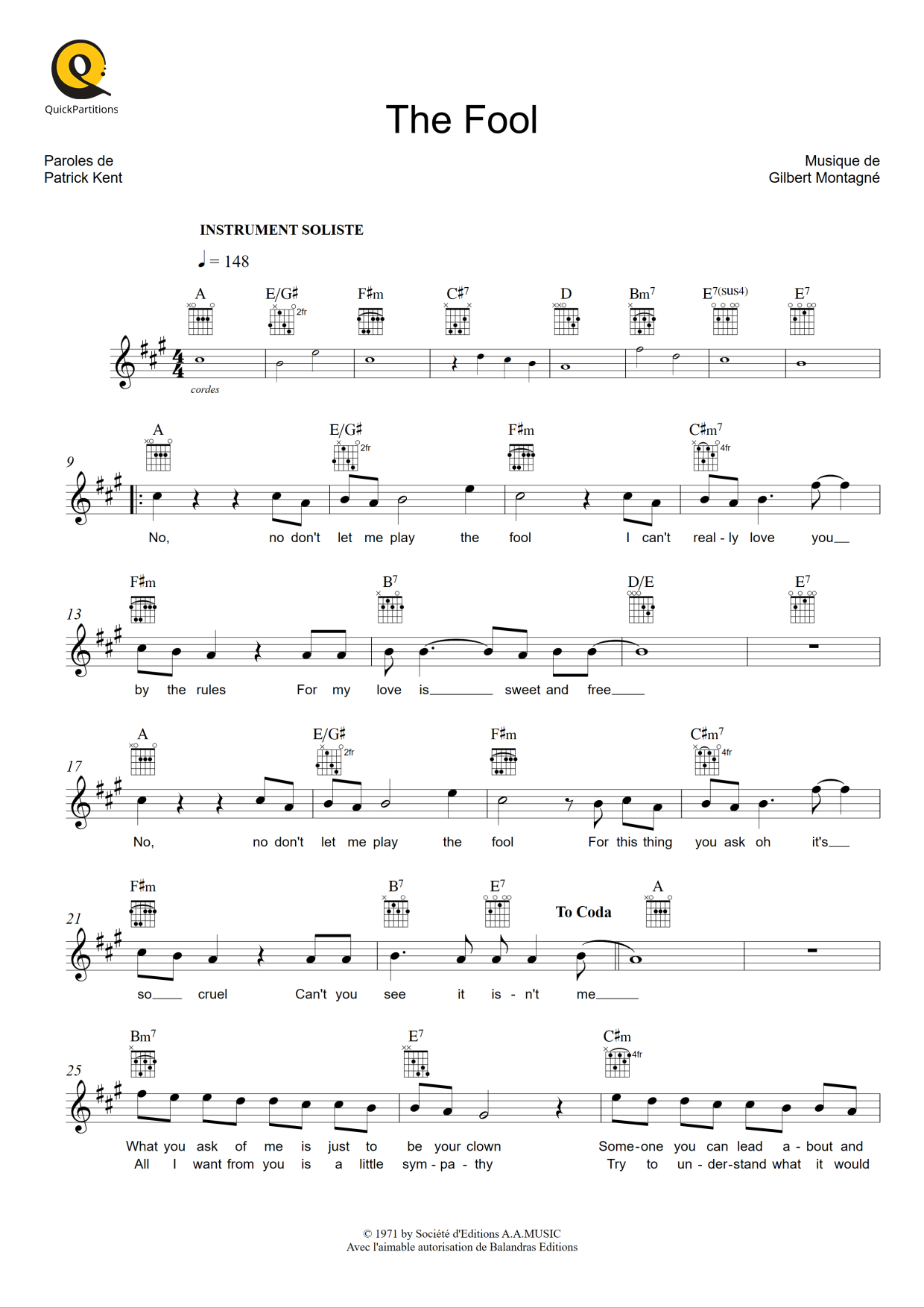 Fool Instrument The Fool - Partition Instruments Solistes de Gilbert Montagné ...