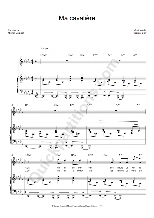 Partition piano Ma Cavalière - Michel Delpech