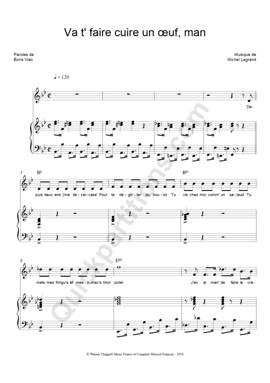 Va t'faire cuire un oeuf, man Piano Sheet Music - Henri Salvador