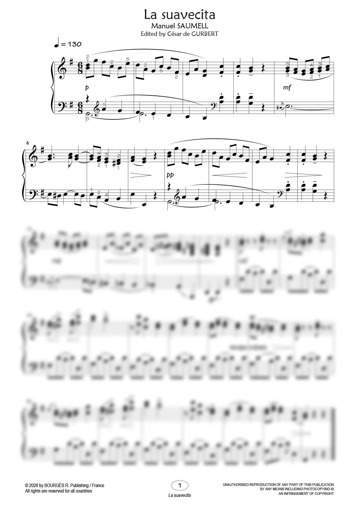 La suavecita Piano Sheet Music from César de Gurbert