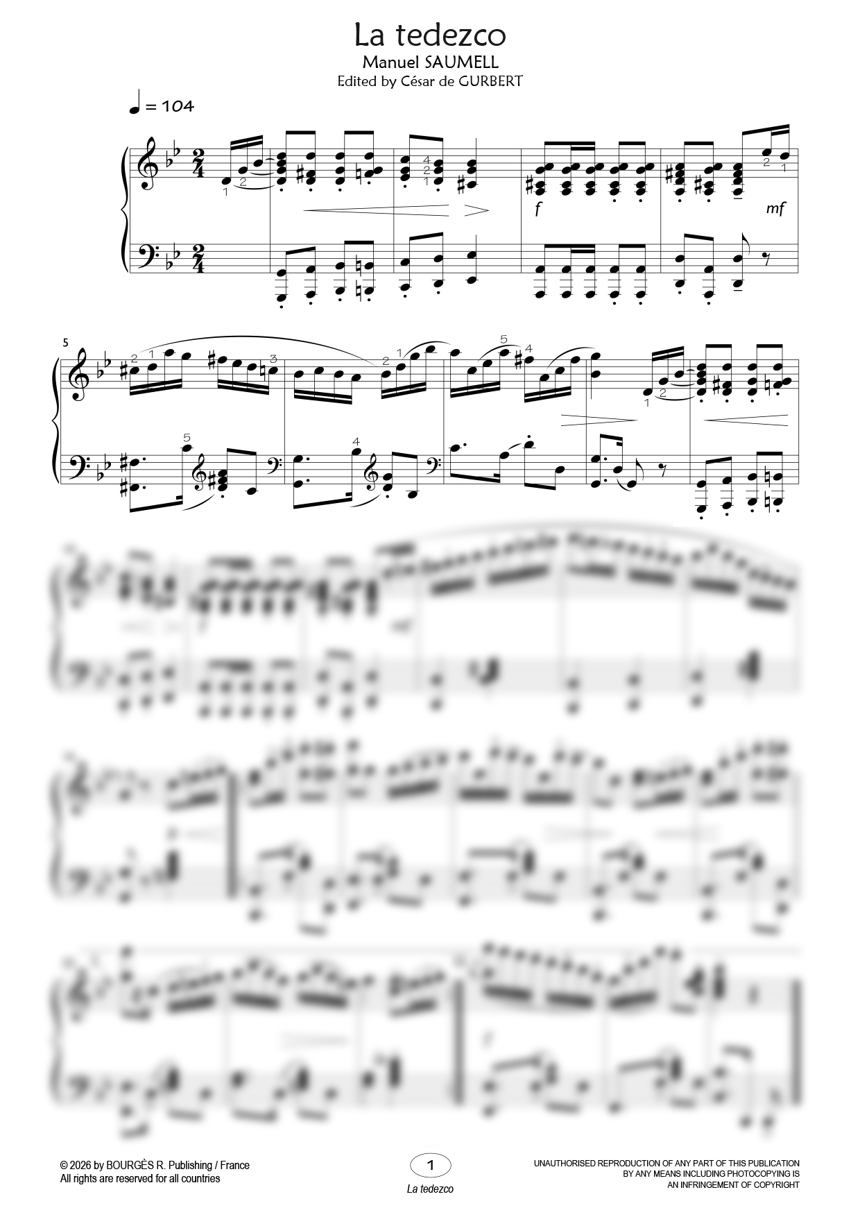 La tedezco Piano Sheet Music from César de Gurbert