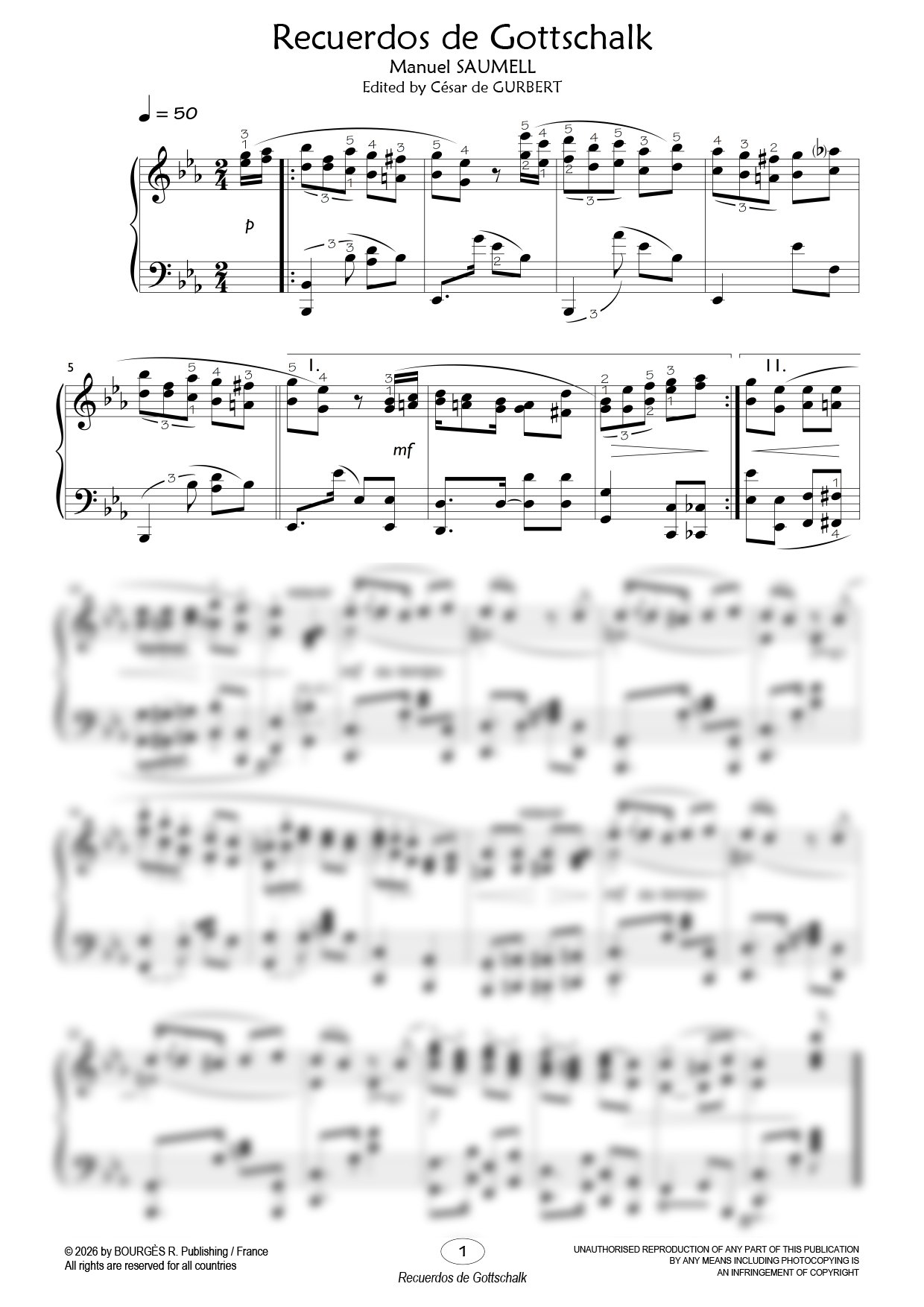 Recuerdos de Gottschalk Piano Sheet Music from César de Gurbert