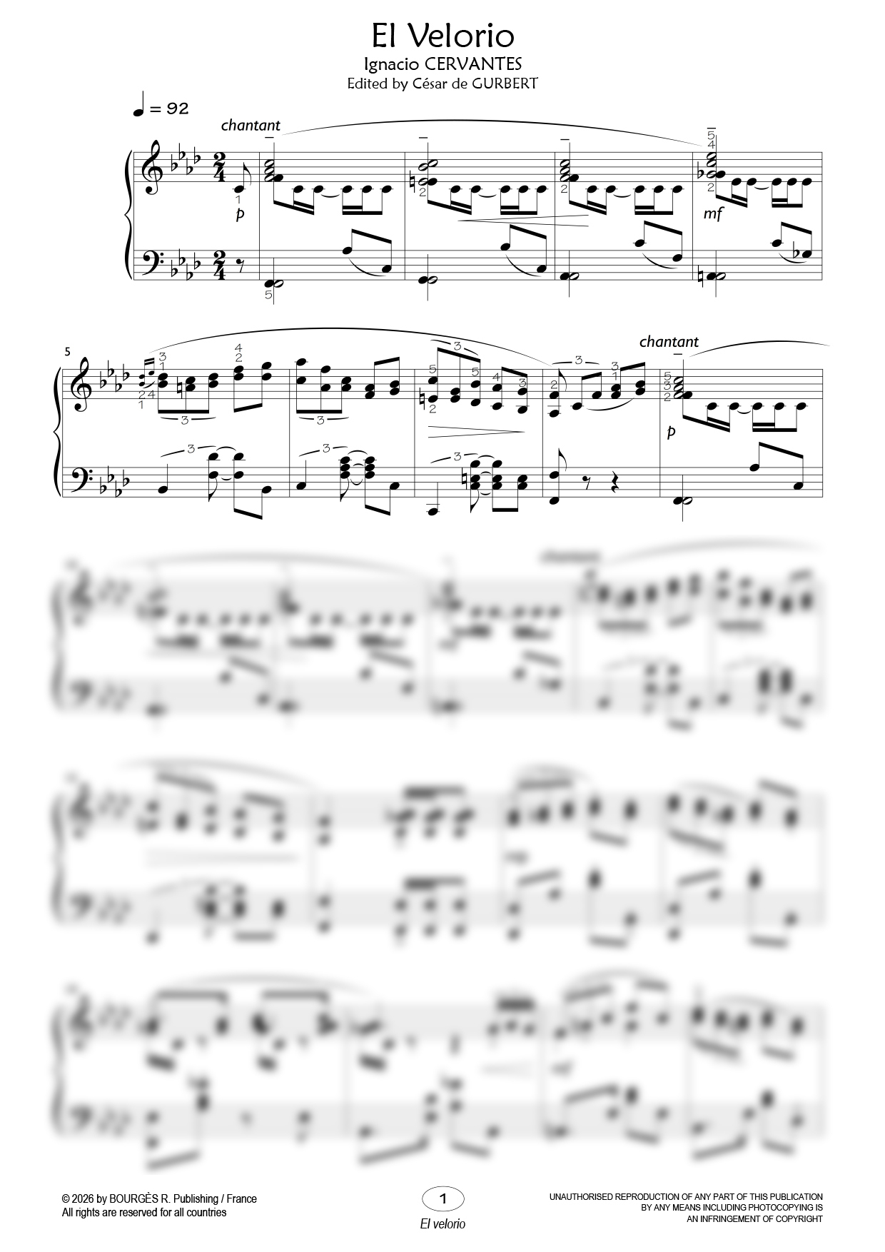 Partition piano El velorio de César de Gurbert