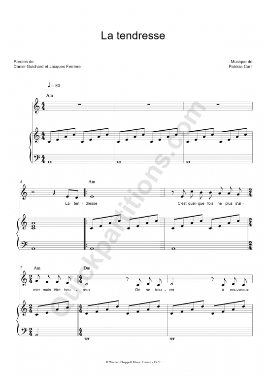 La tendresse Piano Sheet Music - Daniel Guichard