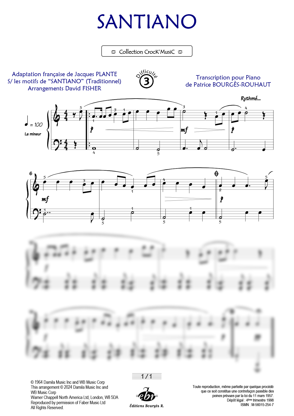 Santiano Piano Sheet Music from Editions Bourgès R.