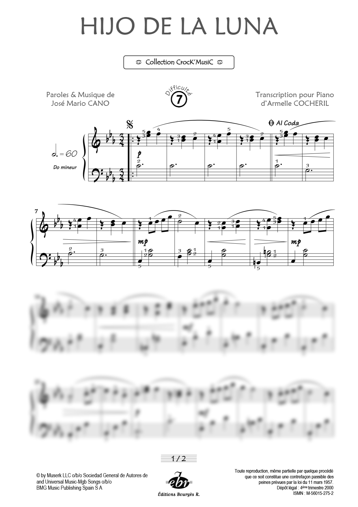 Hijo de la luna Piano Sheet Music from Editions Bourgès R.