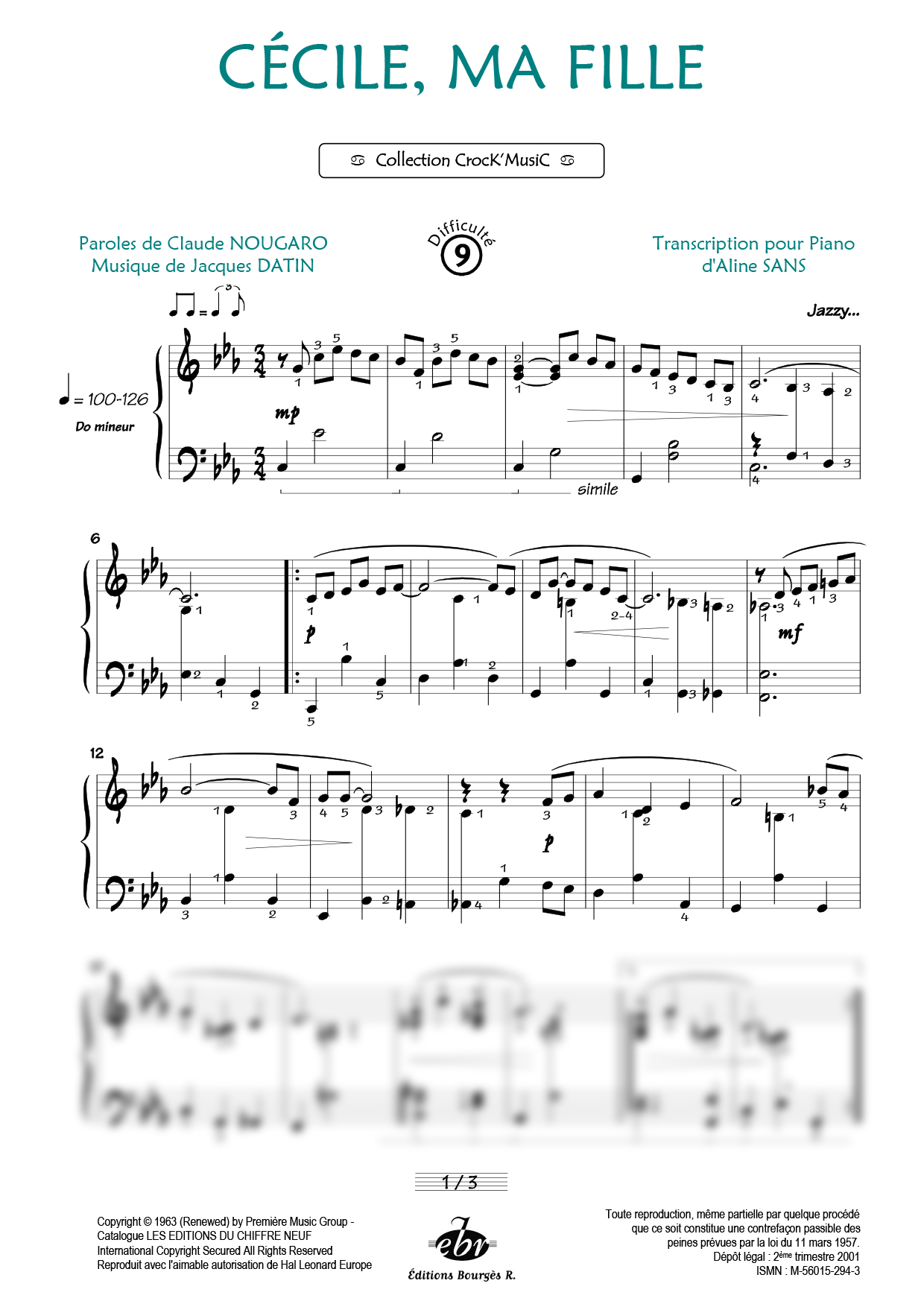 Cécile, ma fille Piano Sheet Music from Editions Bourgès R.