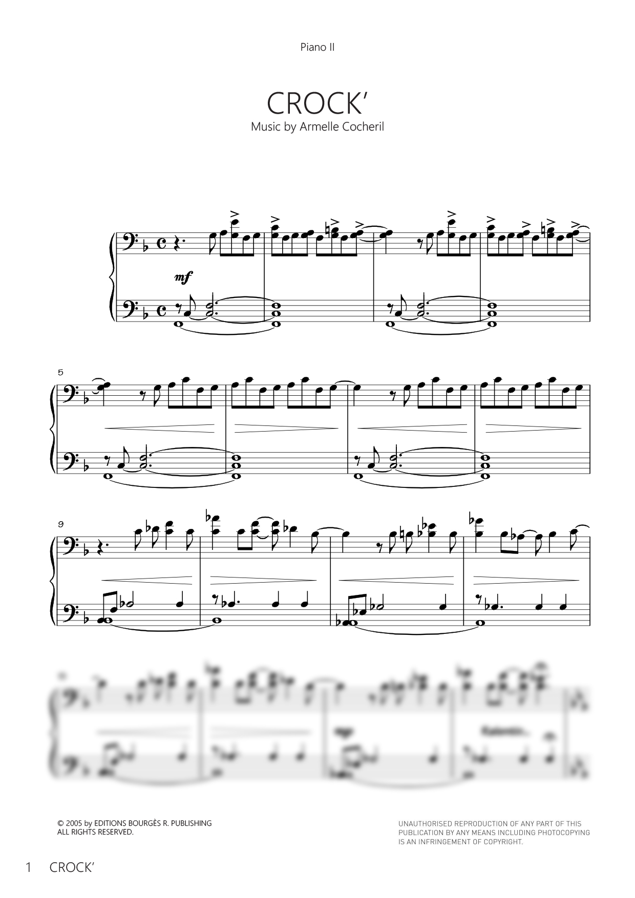 Partition piano quatre mains Crock' de Armelle Cocheril