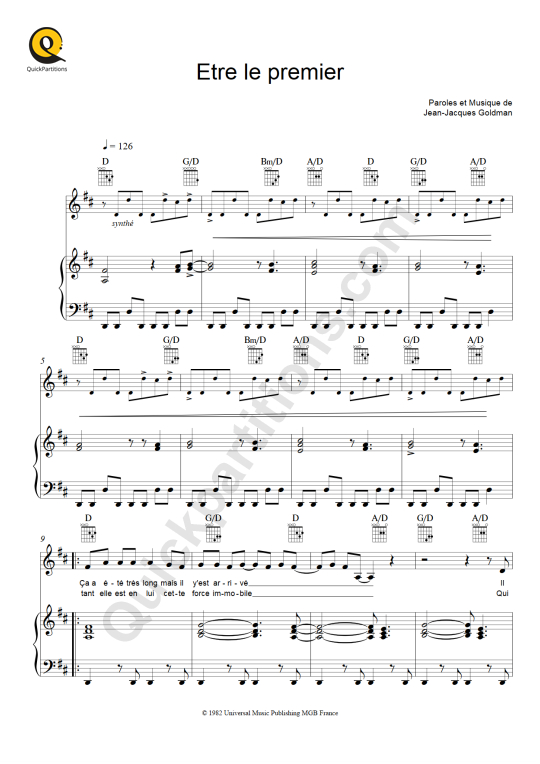Etre le premier Piano Sheet Music - Jean-Jacques Goldman