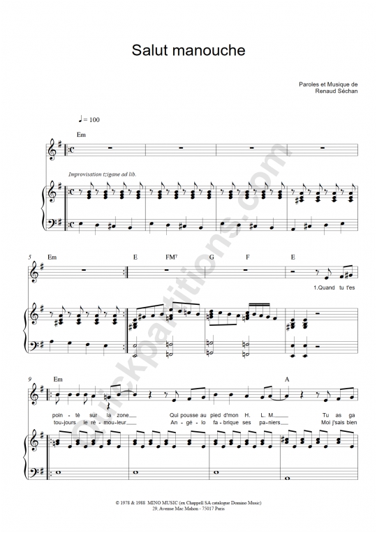 Partition piano Salut manouche - Renaud