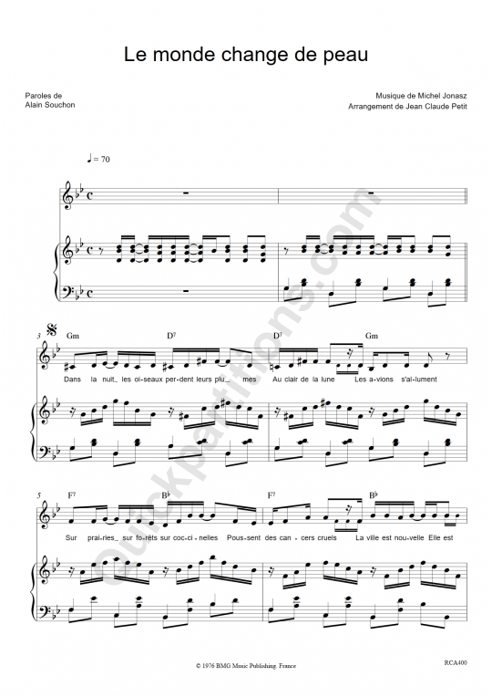 Le monde change de peau Piano Sheet Music - Alain Souchon